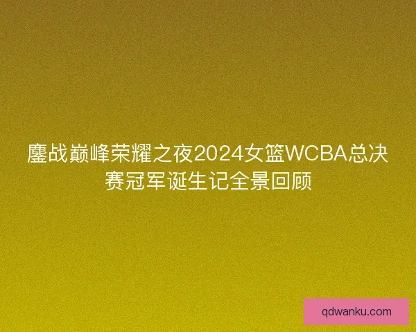 鏖战巅峰荣耀之夜2024女篮WCBA总决赛冠军诞生记全景回顾